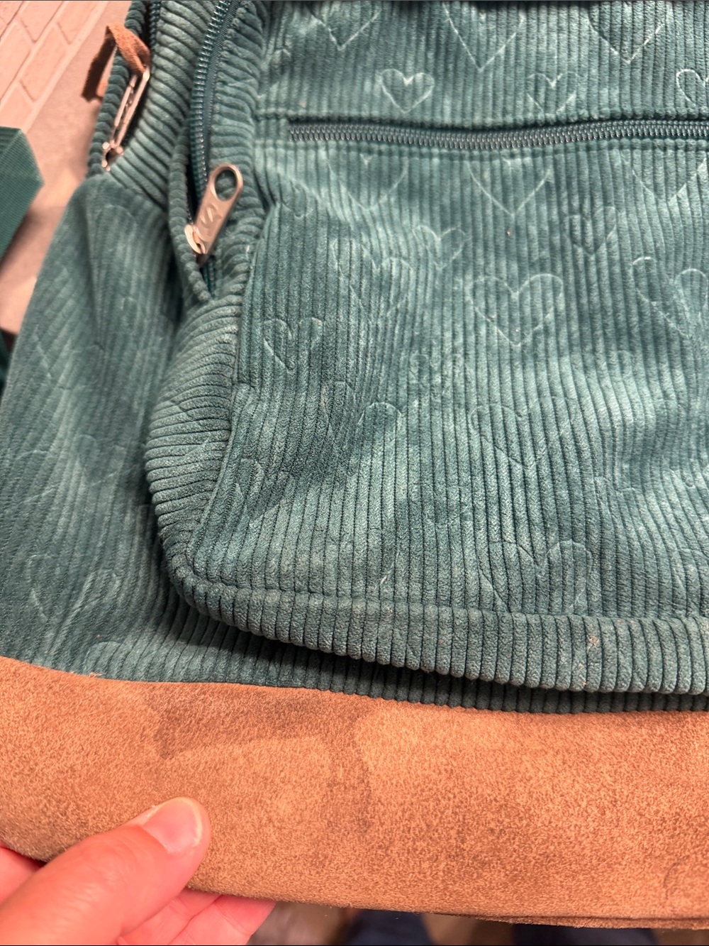 JANSPORT Teal Corduroy Heart-Embossed Backpack - Picture 12 of 13